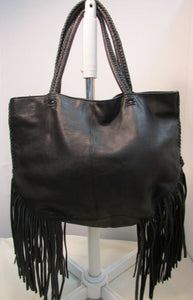 Linea Pelle Black Janis Boho Leather Fringe Tote