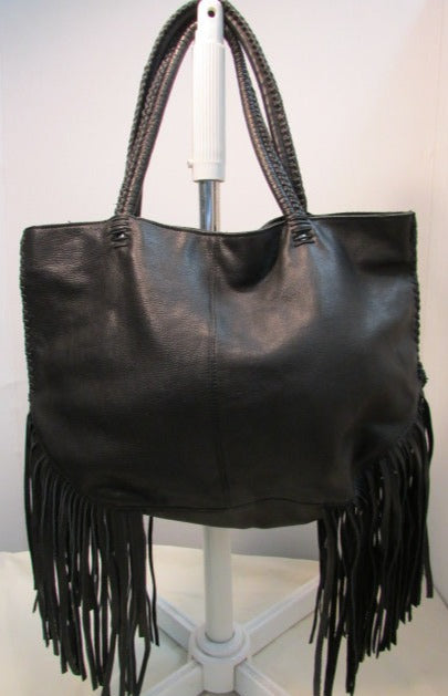 Linea Pelle Black Janis Boho Leather Fringe Tote