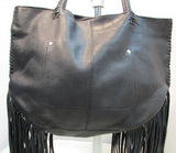 Linea Pelle Black Janis Boho Leather Fringe Tote