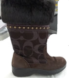 Coach Lesly Brown Canvas, Suede and Fur Boots