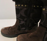 Coach Lesly Brown Canvas, Suede and Fur Boots