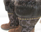 Coach Lesly Brown Canvas, Suede and Fur Boots