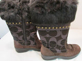 Coach Lesly Brown Canvas, Suede and Fur Boots