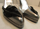 Azuree Cannes Gray Leather Pumps