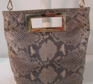 Brown Snakeskin Handbag, Unique Gold Metal Hardware