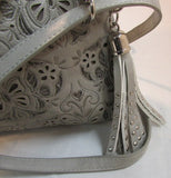 La Diva Taupe Butterfly Vegan Leather Satchel Purse