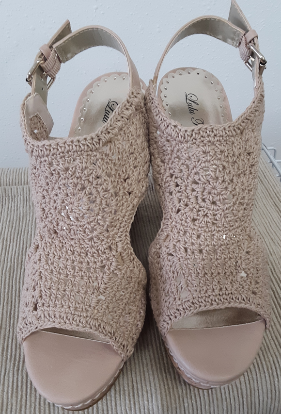 Lulu Townsend Natural Crochet Platform Wedge