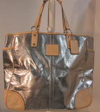 Coach Silver and Tan Leather Tote with Silver Hardware