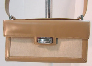 Antonio Melani Beige Canvas and Leather Small Shoulder Bag