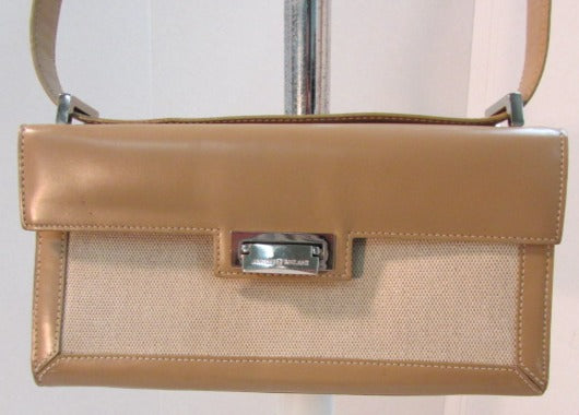 Antonio Melani Beige Canvas and Leather Small Shoulder Bag