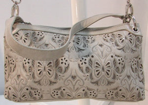 La Diva Taupe Butterfly Vegan Leather Satchel Purse