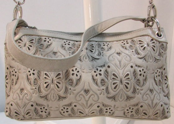La Diva Taupe Butterfly Vegan Leather Satchel Purse