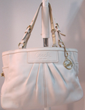 Coach White Leather Pleated East West Gallery Shoulder Bag
