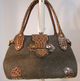 Erik Javits Fabric Woven Croc Leather Satchel