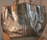 Coach Silver and Tan Leather Tote with Silver Hardware