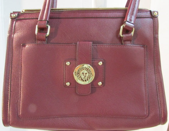 Ann Klein Burgundy Pebble Leather Shoulder Bag