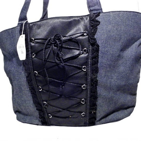 Victoria Secret Gray Laced Canvas Small Tote NWT