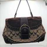 Coach Brown Canvas Logo & Suede Satchel