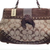 Coach Brown Canvas Logo & Suede Satchel
