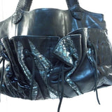 Chi Carlos Falchi Metallic Snakeskin Black Tote