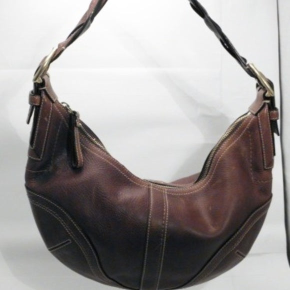 Coach 5715 Brown Leather Pebbled Shoulder Tote Bucket Hobo Handbag