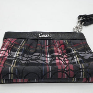 Coach Black/Red/White Plaid Canvas Wristlet