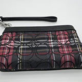 Coach Black/Red/White Plaid Canvas Wristlet