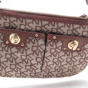 DKNY Brown and Tan Signature Canvas Crossbody Bag