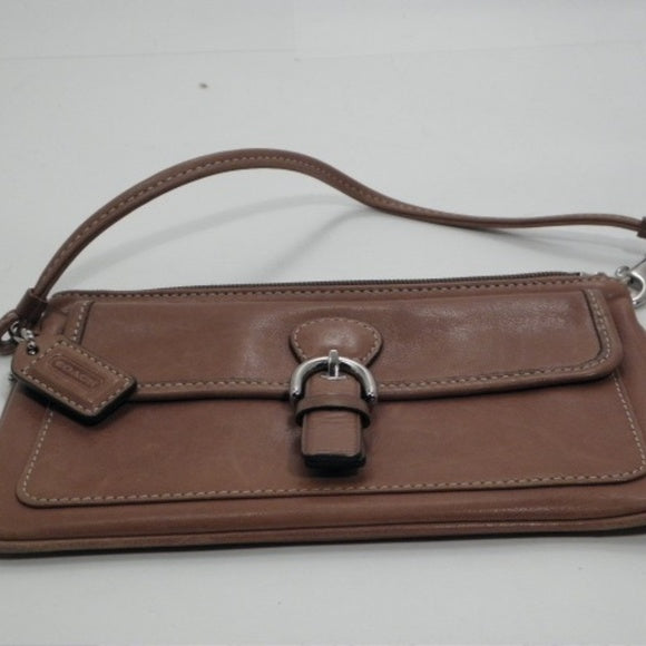 Coach Wristlet Brown Leather with Buckle Clasp