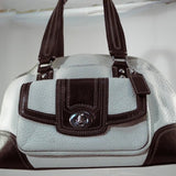 Coach Off-White and Brown Pebble Leather Satchel