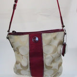 Coach Tan with Burgundy Red Stripe Shoulder Bag