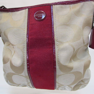 Coach Tan with Burgundy Red Stripe Shoulder Bag