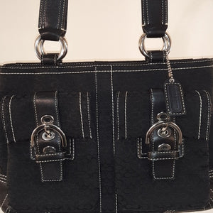 Coach Signature Black Shoulder Bag w/Front Pockets