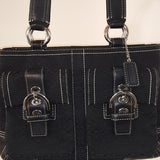 Coach Signature Black Shoulder Bag w/Front Pockets
