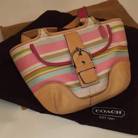 Coach Stripe Fabric Hampton Satchel Bag