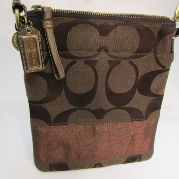 Coach Brown and Bronze Signature Crossbody