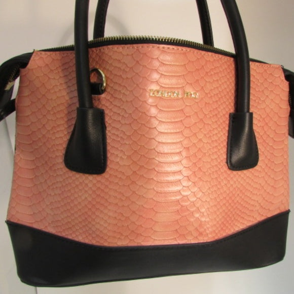 London Fog Pink-Black Reptile Embossed Satchel