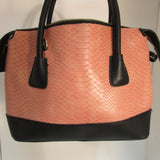 London Fog Pink-Black Reptile Embossed Satchel