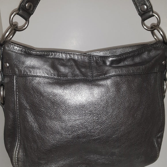 Coach Grey Signature Canvas and Patent Leather Zoe Hobo Coach